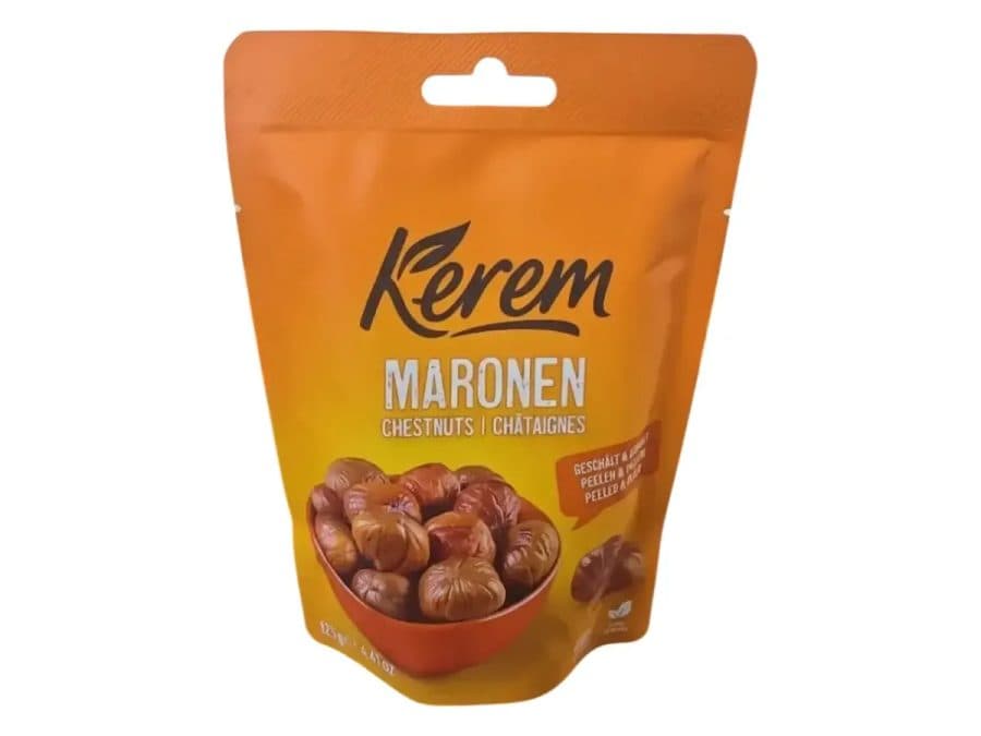 Châtaignes pelées et cuites Kerem 125 g — Kerem | TAZA Supermarché Halal Strasbourg