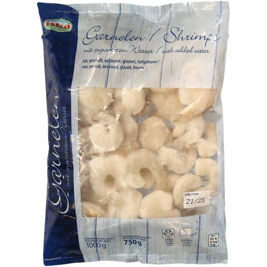 Crevettes crues décortiquées sans boyau 21/25 surgelées — Boucherie Halal TAZA Strasbourg